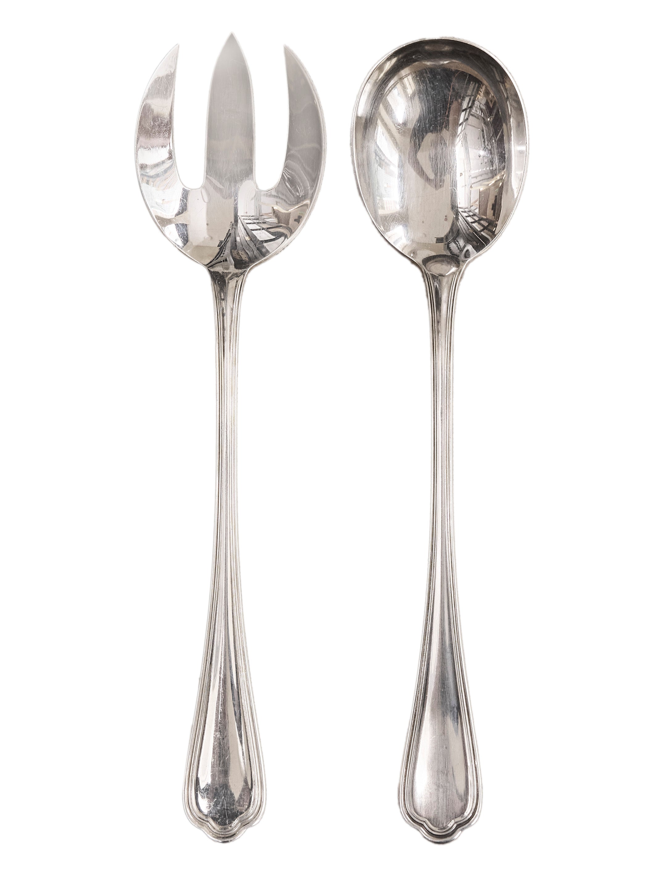 Silver Serving Three-Prong Spoon and Fork Set Vintage