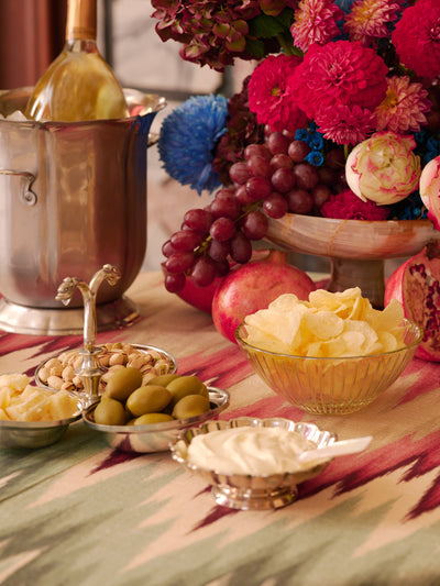 Appetizer Spread featuring vintage silver serving dishes and CreArt bowl