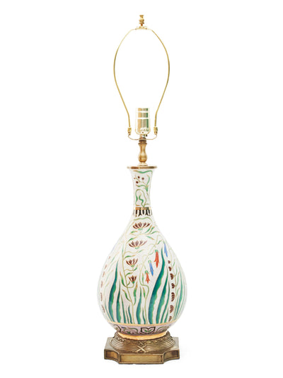 Vintage Handpainted Ceramic Lamp with Floral Motif