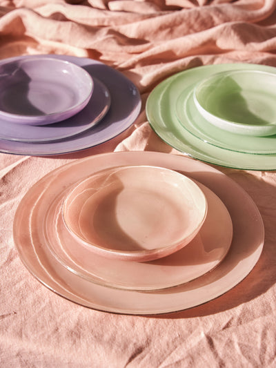 Caju Dinner Plates, Salad Plates and Bowls in Pink, Mint and Violet