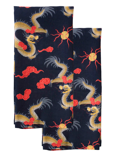 Kowloon Set of Two Tea Towels in Onyx