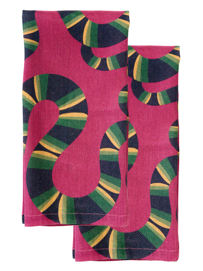 Naga Set of Two Tea Towels in Berry