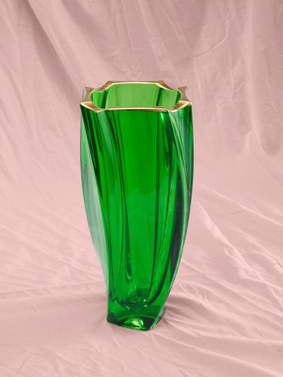 Ca d oro crystal vase in emerald  with gold trim