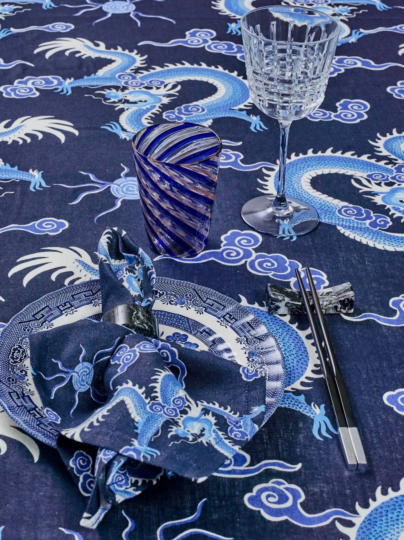 Kowloon Tablecloth in Navy