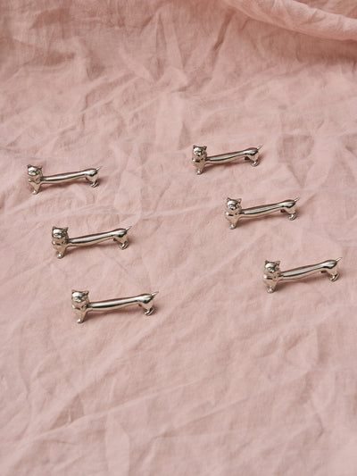 Set of Six Silver Cat Cutlery Rests