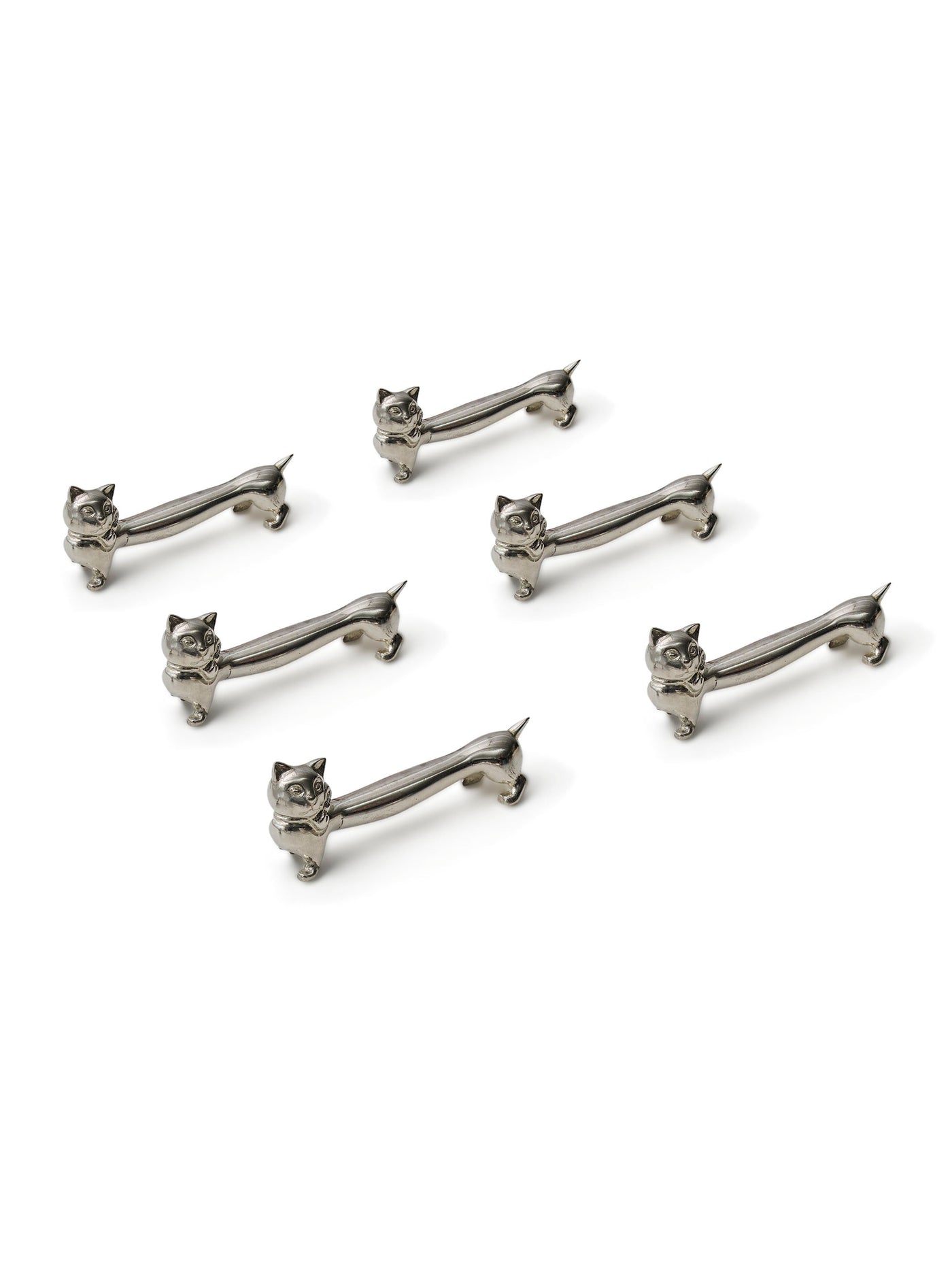 Set of Six Silver Cat Cutlery Rests