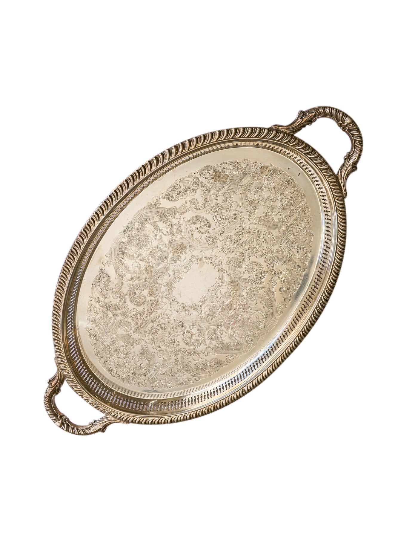 Silver Etched Oval Tray Large