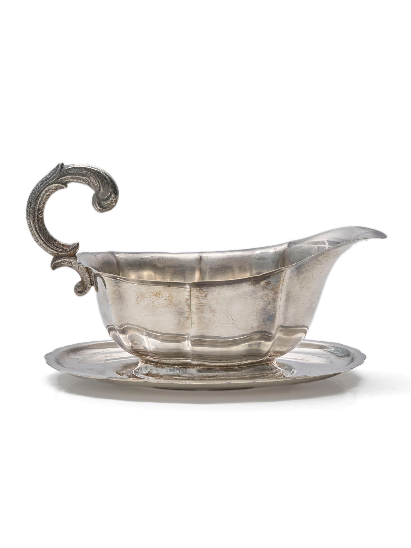 Vintage Silver Saucier from France with Scalloped Edge.