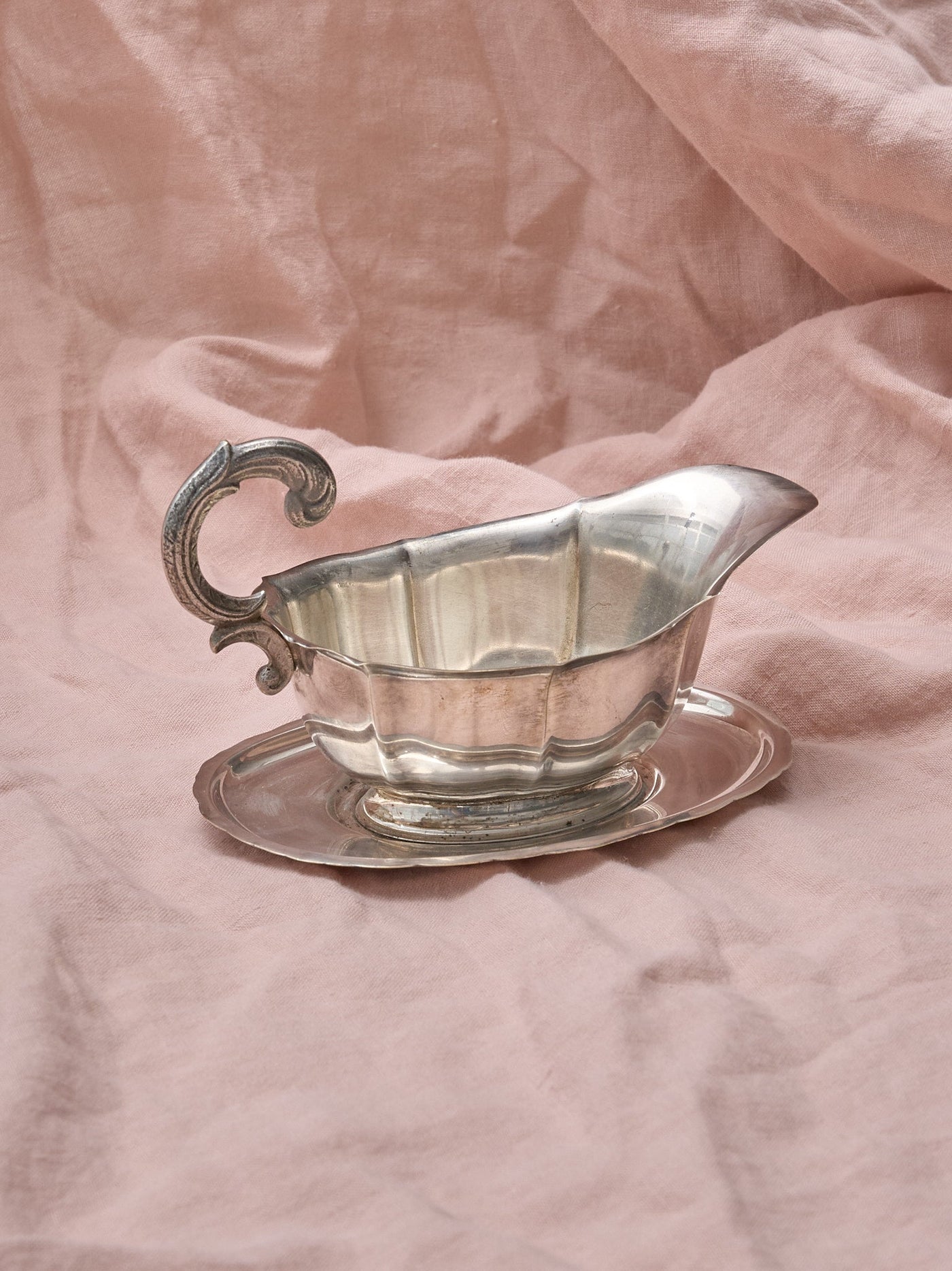 Vintage Silver Saucier from France with Scalloped Edge.