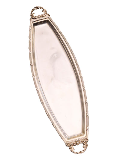 Silver Etched Handle Oval Tray