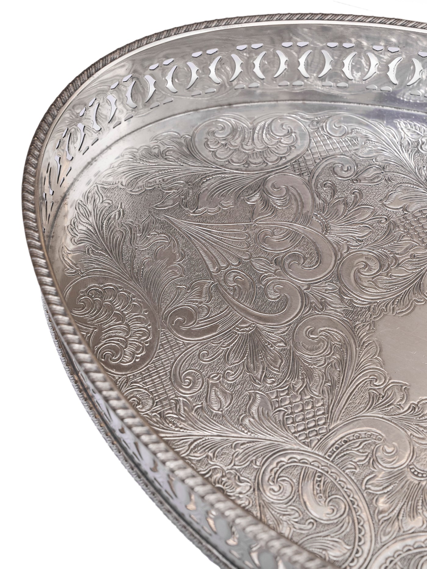 Silver Etched Oval Tray