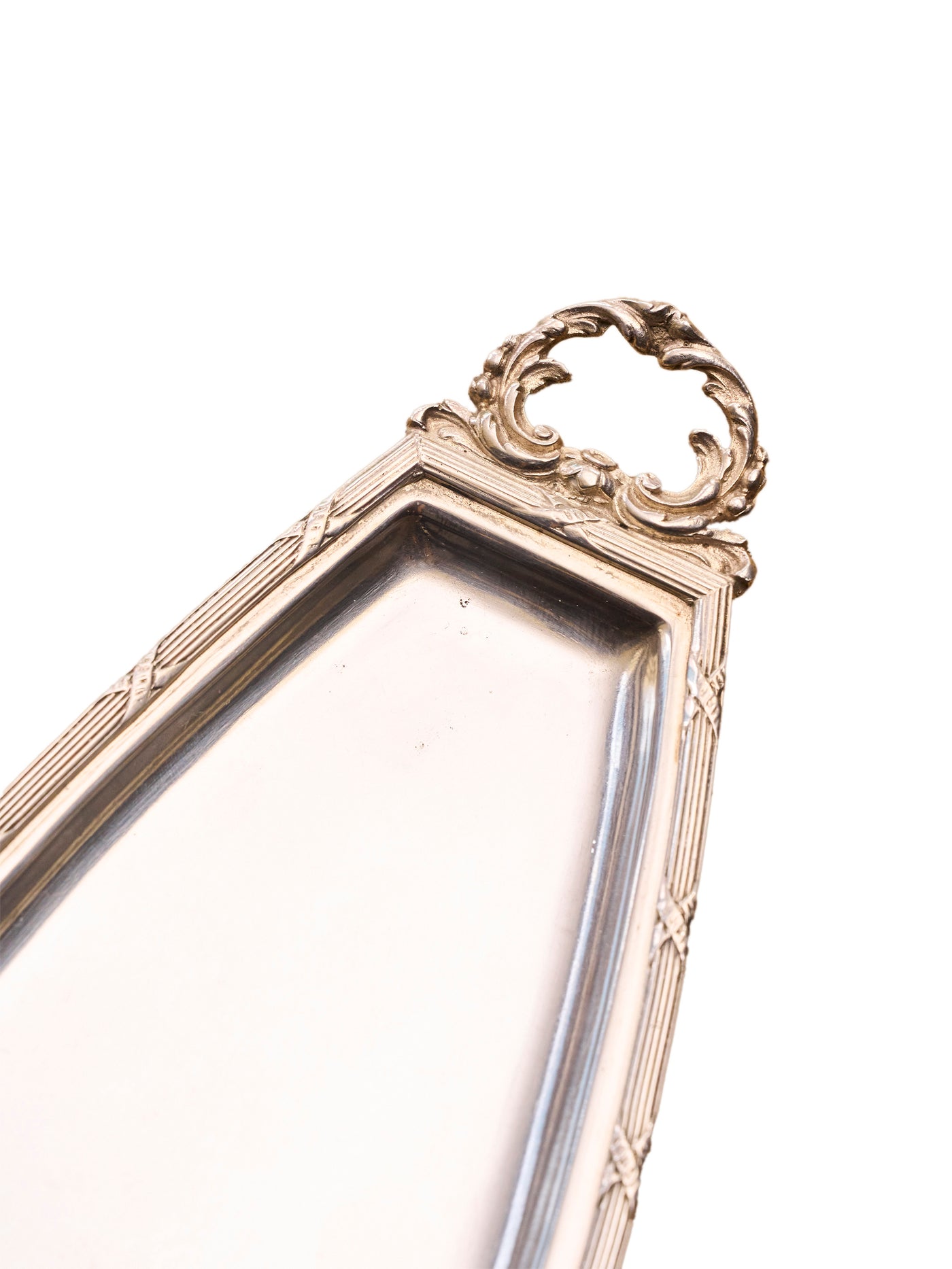 Silver Etched Handle Oval Tray