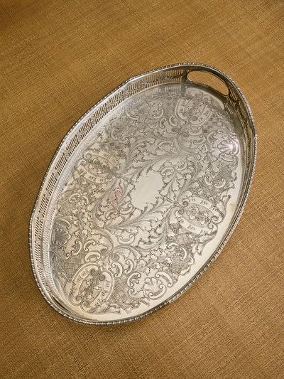 Silver Etched Oval Tray