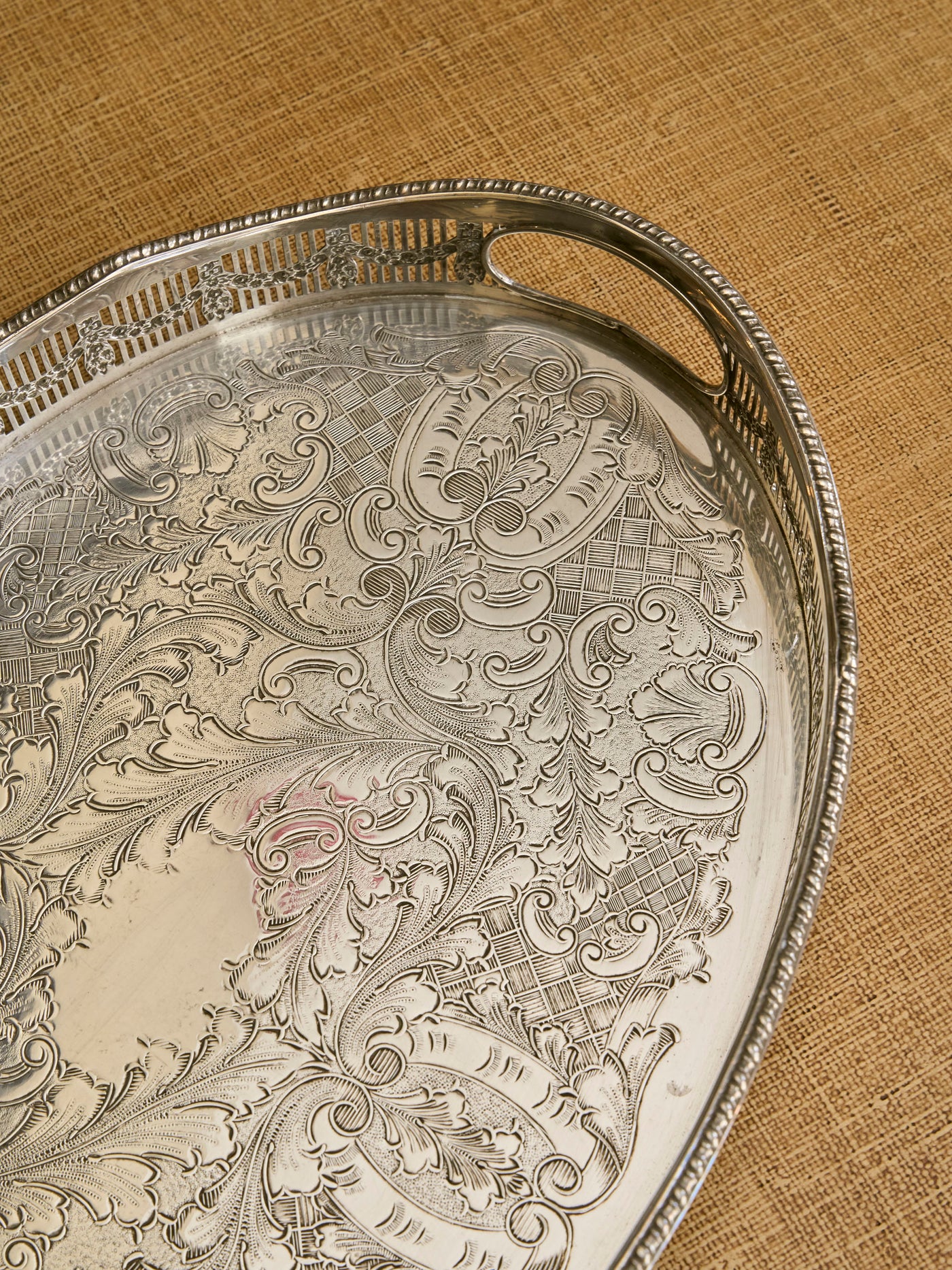 Silver Etched Oval Tray