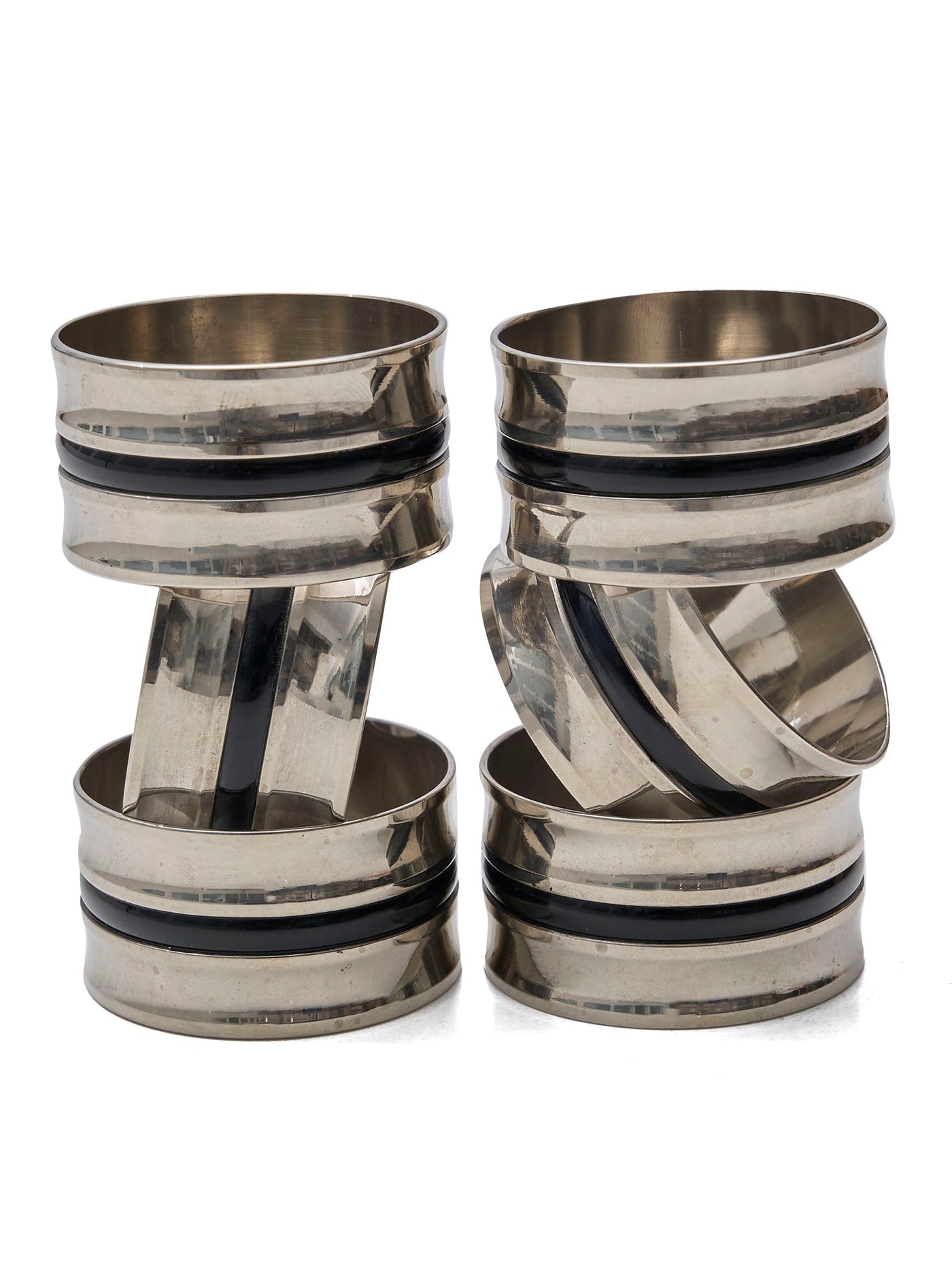 Silver and Black Napkin Rings Set of Six