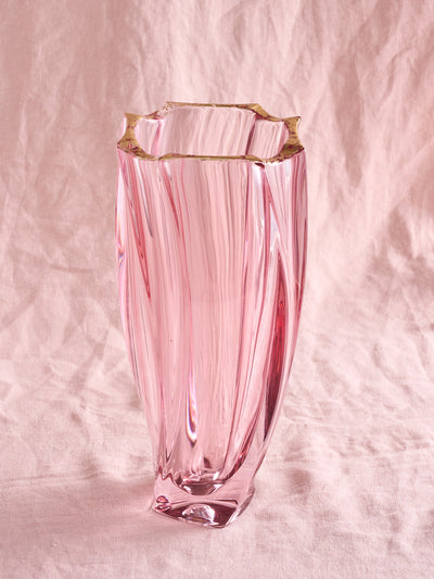 creart pink crystal vase with gold trim