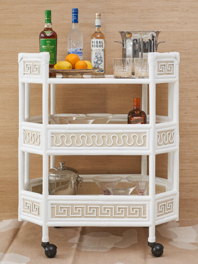 Belvedere Rattan Bar Cart in White by Permanent Resident