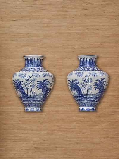 Pair of Vintage Ceramic Chinoiserie Wall Planters 