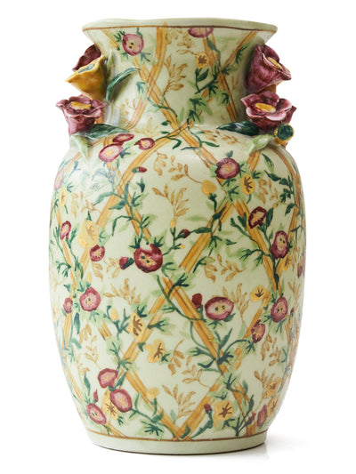 Vintage Ceramic Floral Lattice Vase