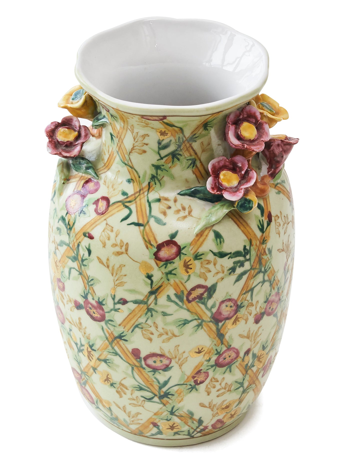 Vintage Ceramic Floral Lattice Vase