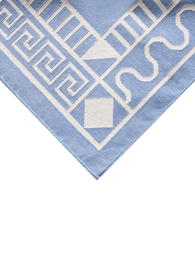 Cotton Dhurrie Logo Runner Rug in Blue by Permanent Resident