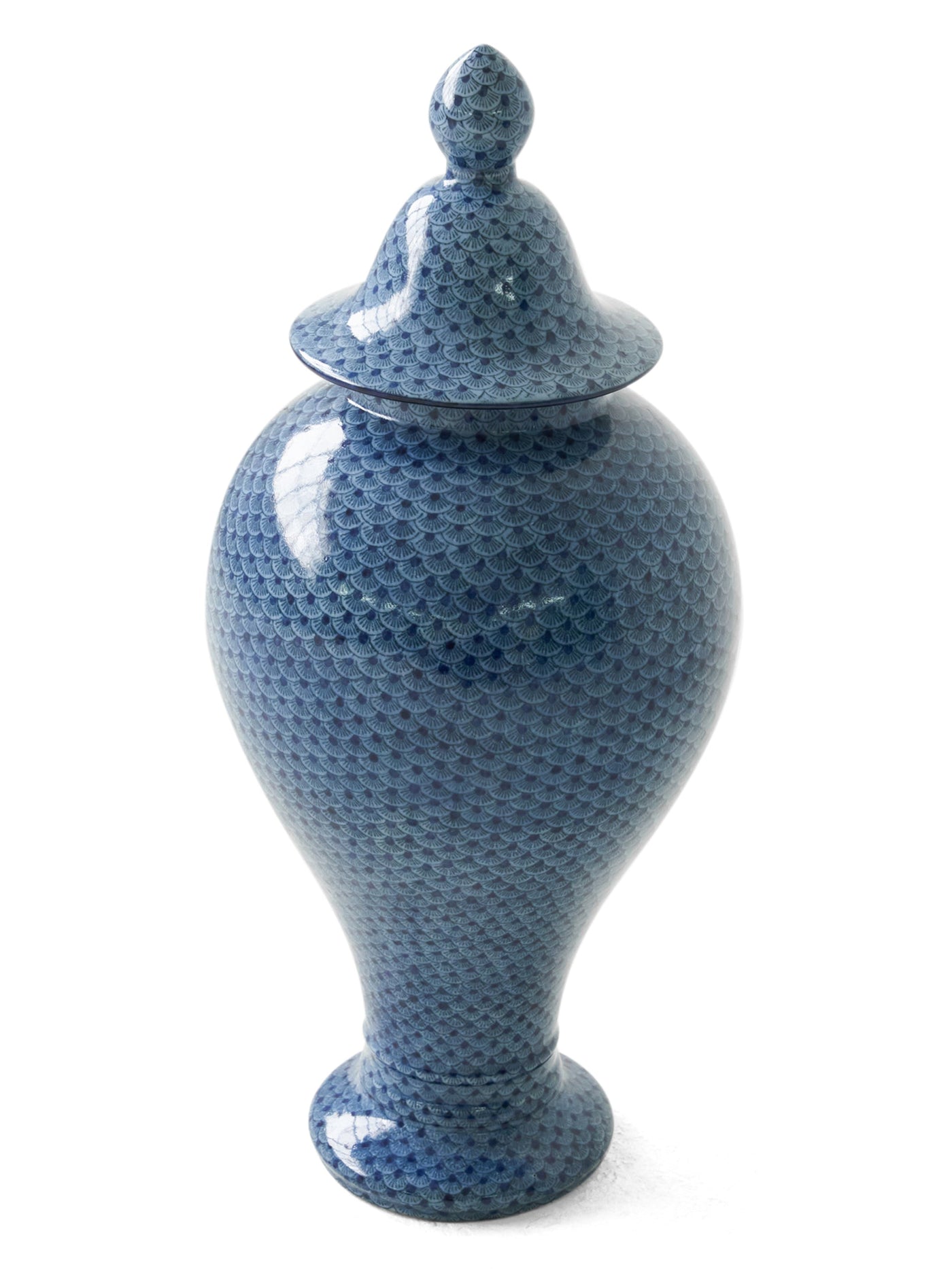 Vintage  Handpainted Scale Pattern Blue Jar
