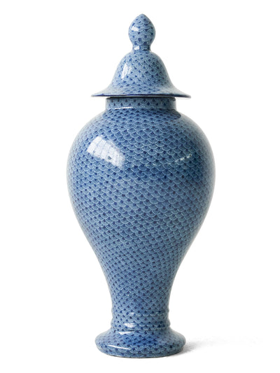 Vintage Handpainted Scale Pattern Blue Jar