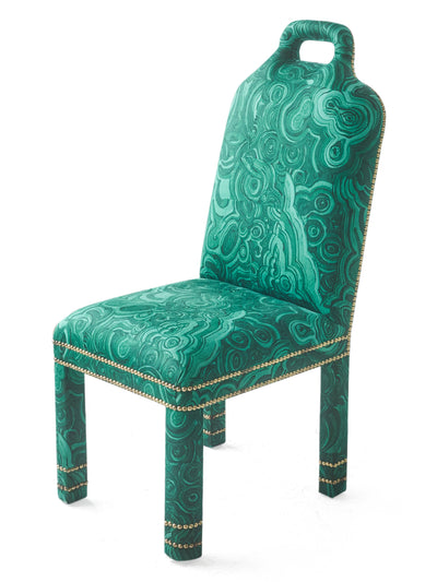 Six Malachite Dining Chairs Set Two Michelle Nussbaumer Design Tony Duquette Jim Thompson Fabric