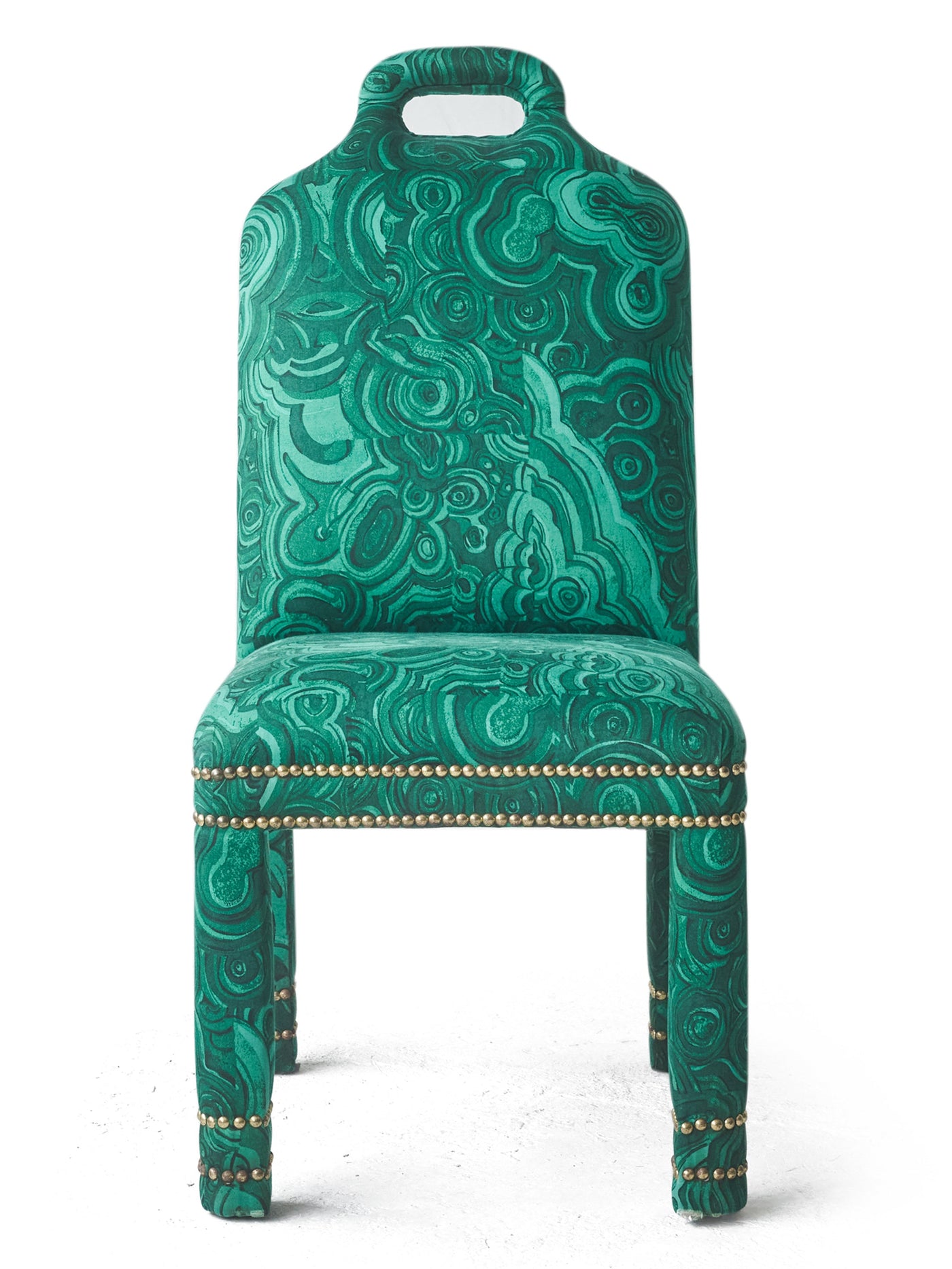 Six Malachite Dining Chairs Set One Michelle Nussbaumer Design Tony Duquette Jim Thompson Fabric