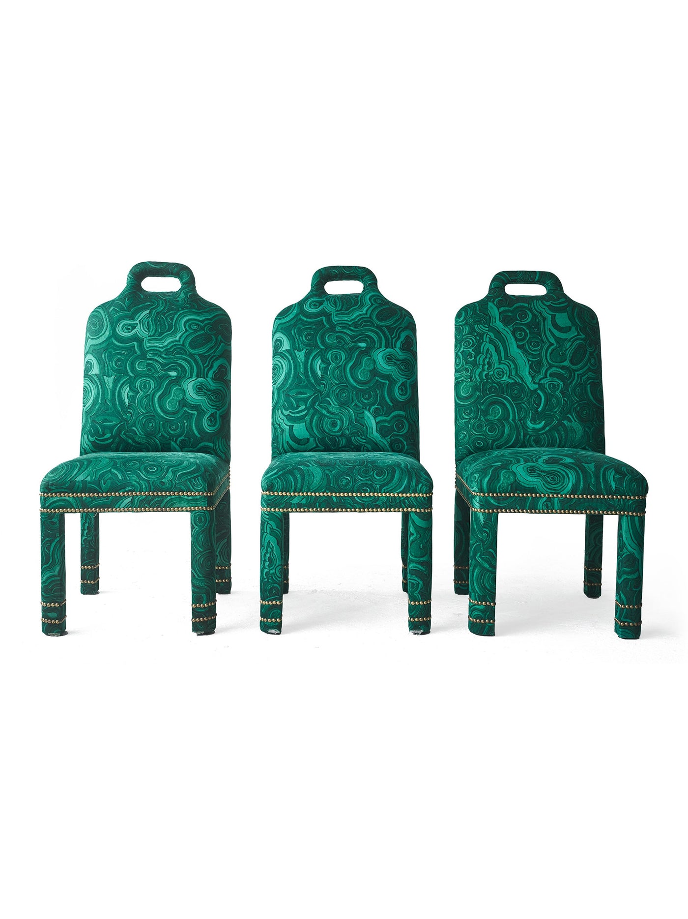 Six Malachite Dining Chairs Set One Michelle Nussbaumer Design Tony Duquette Jim Thompson Fabric
