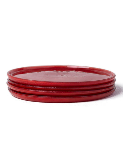 Stack of Glass Dinner Plates in Red by Caju Collective