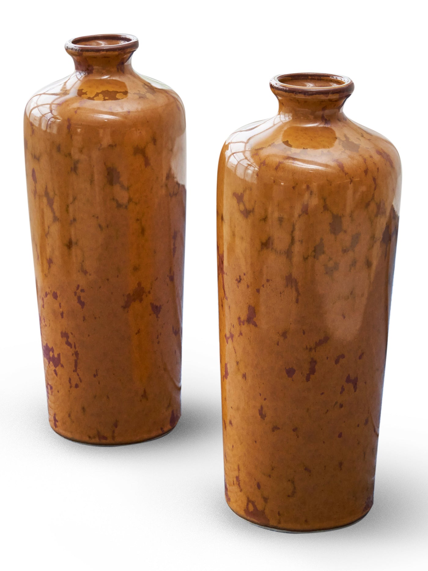 Pair of Vintage Chinese Amber Glazed Ceramic Vases