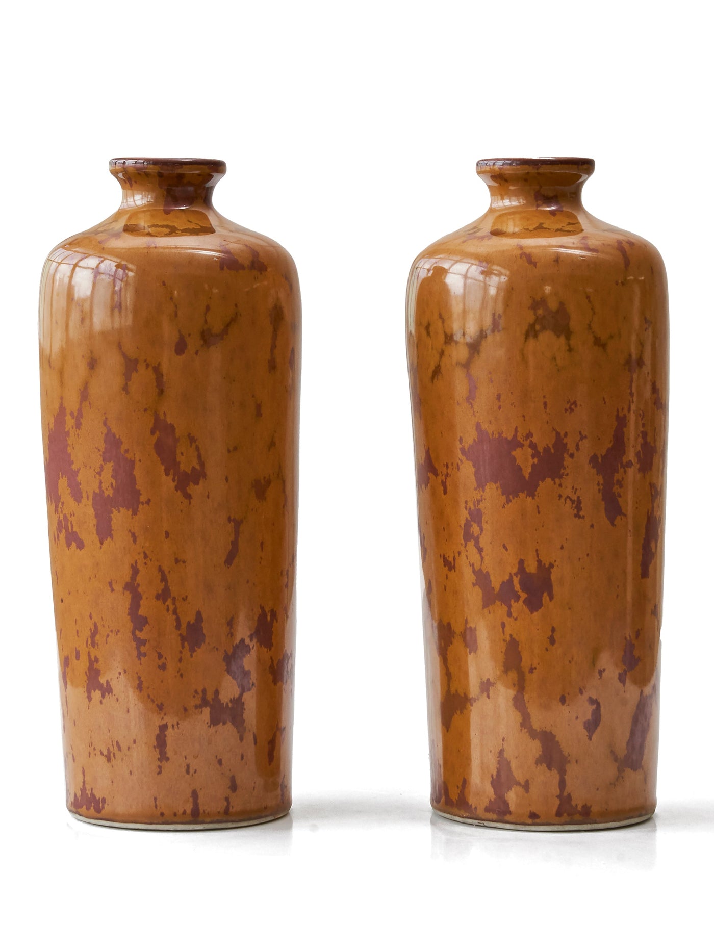 Pair of Vintage Chinese Amber Glazed Ceramic Vases