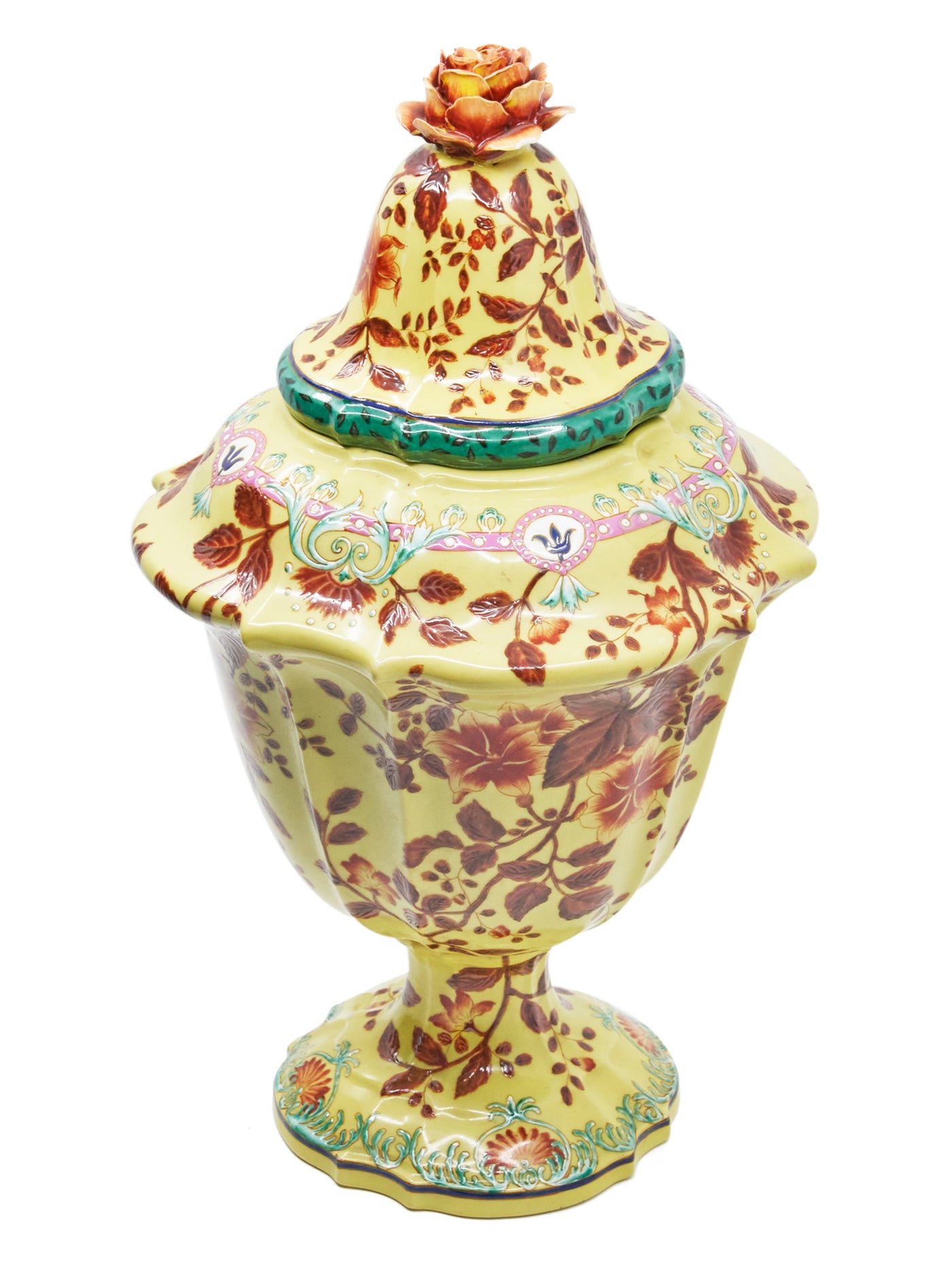 Vintage Chinese Rose-Topped Floral Ceramic Jar